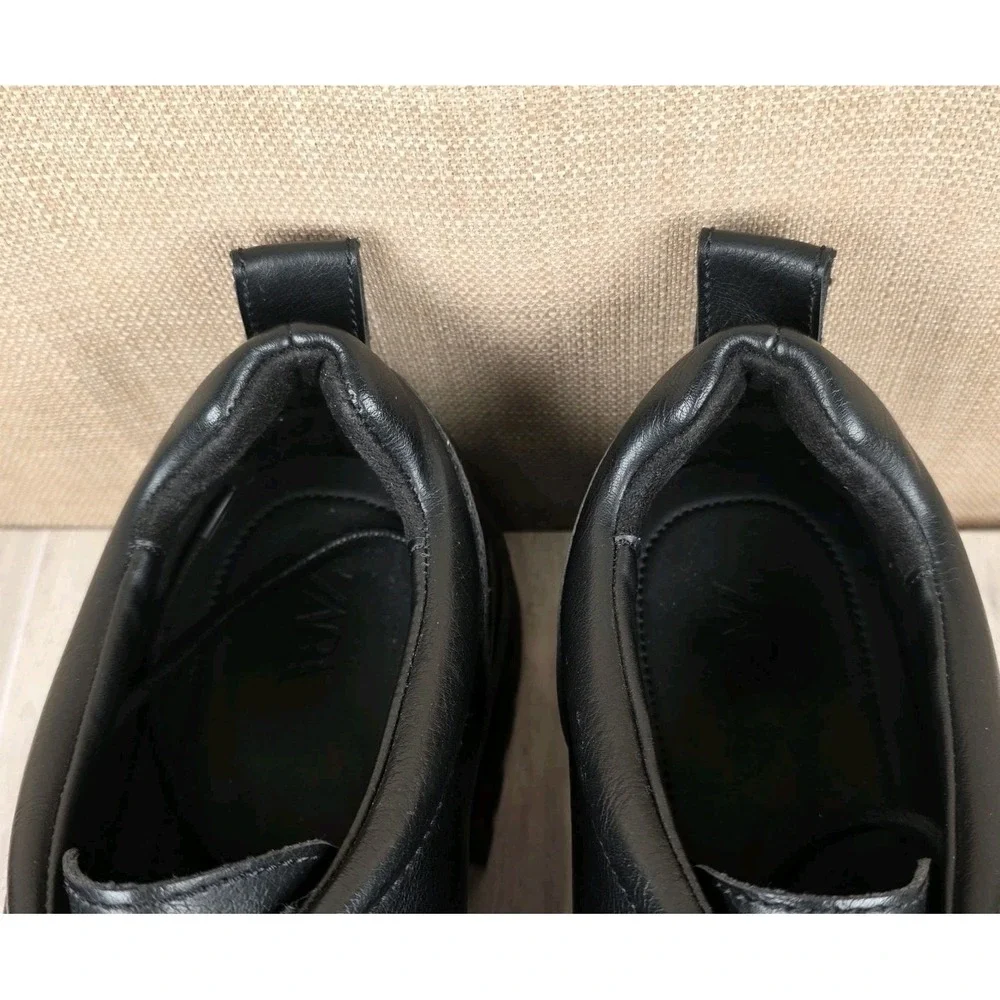Zara Black Leather Chunky Platform Loafers Lace Up Lug Soles Mens EU 44 US  11